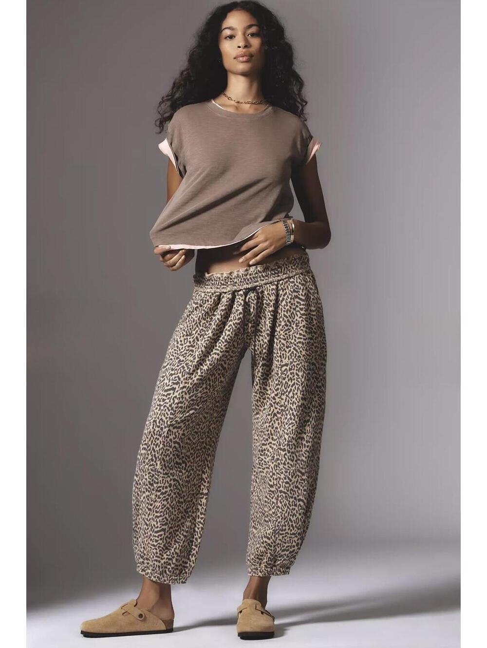 NWT Anthropologie Daily Practice Zola Joggers Khaki Leopard size Large